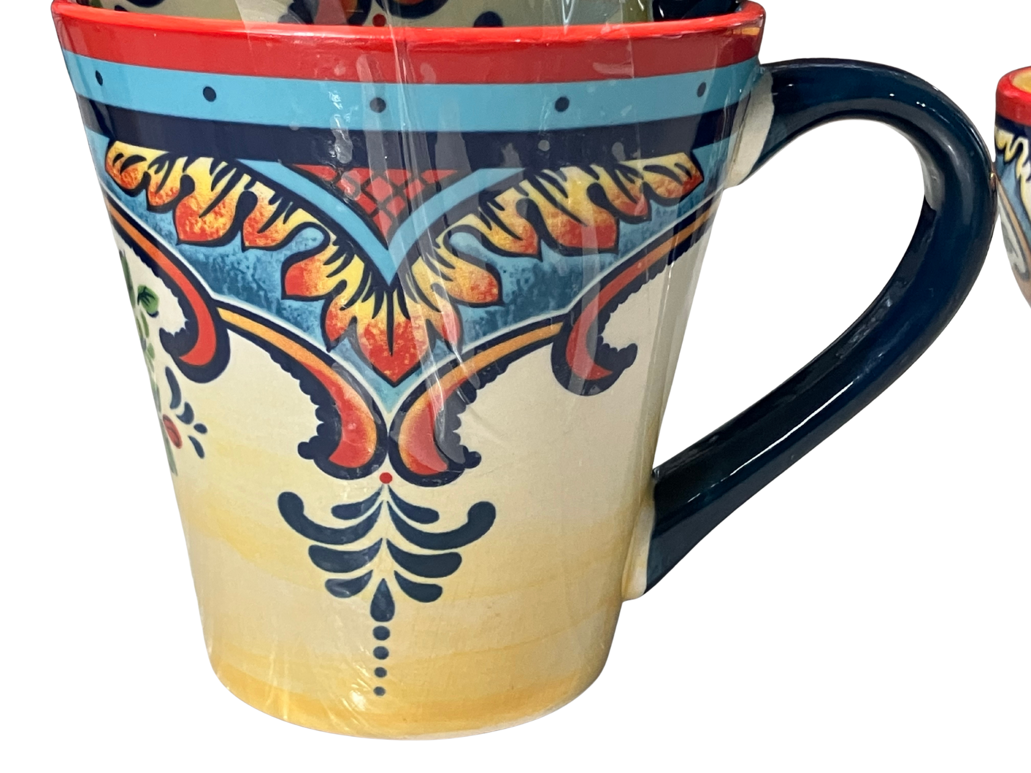 Euro Ceramica Hand-Painted Floral Mug & Bowl Set - 4 Mugs + 1 Bowl