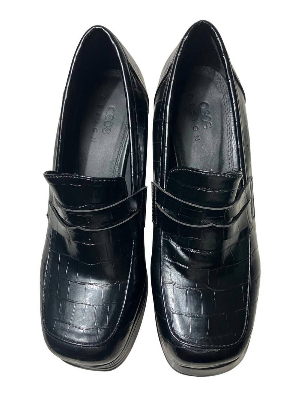 ASOS Design Croc Embossed Platform Loafers Black UK4