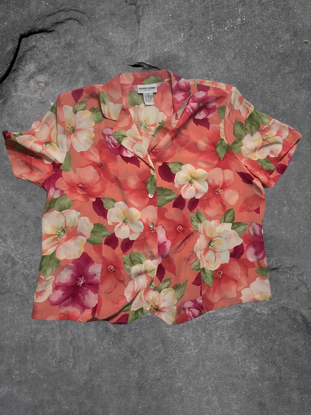 Alfred Dunner — Blouse | Oversized watercolor floral in 100% silk · Sz 18P