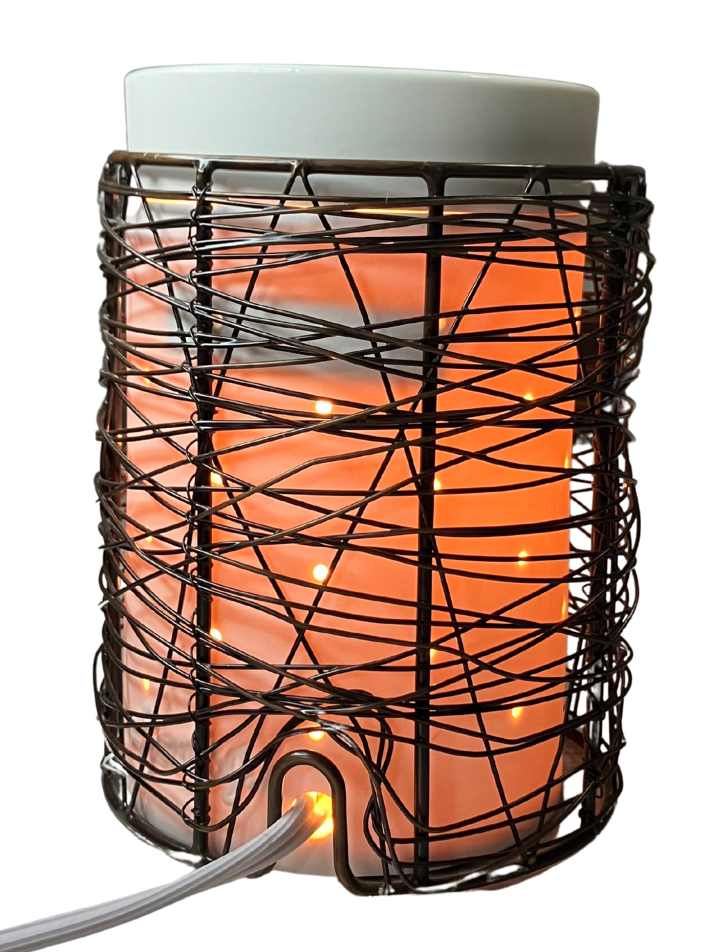 Scentsy Rustic Wire Cage Electric Wax Warmer - White Ceramic - 25W