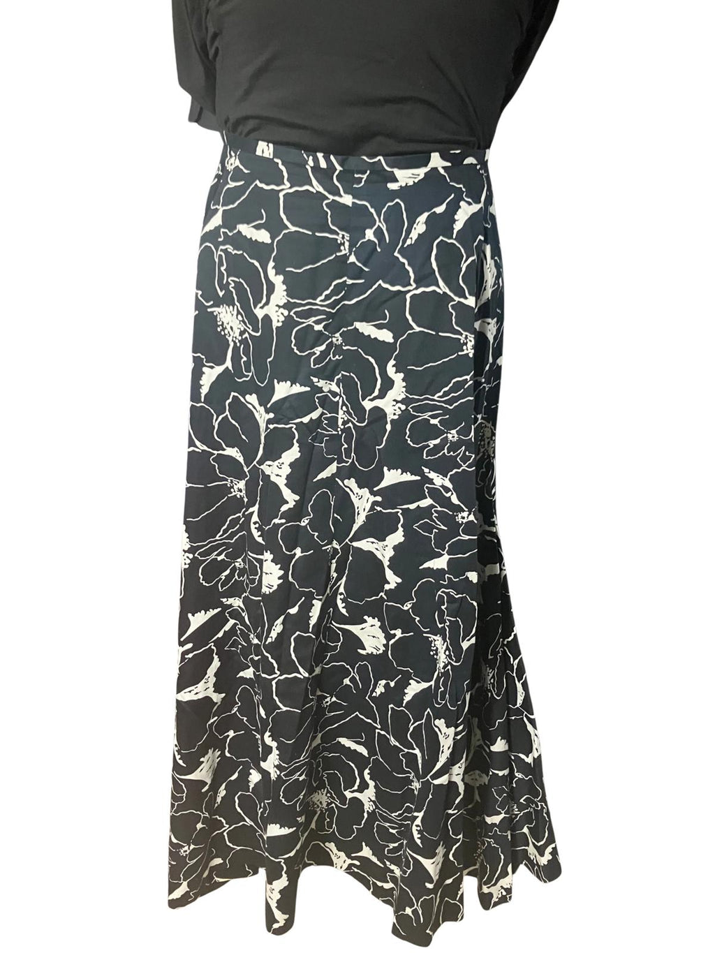 The J. Peterman Company — Skirt | Abstract floral cotton, asymmetric hem · Sz 14