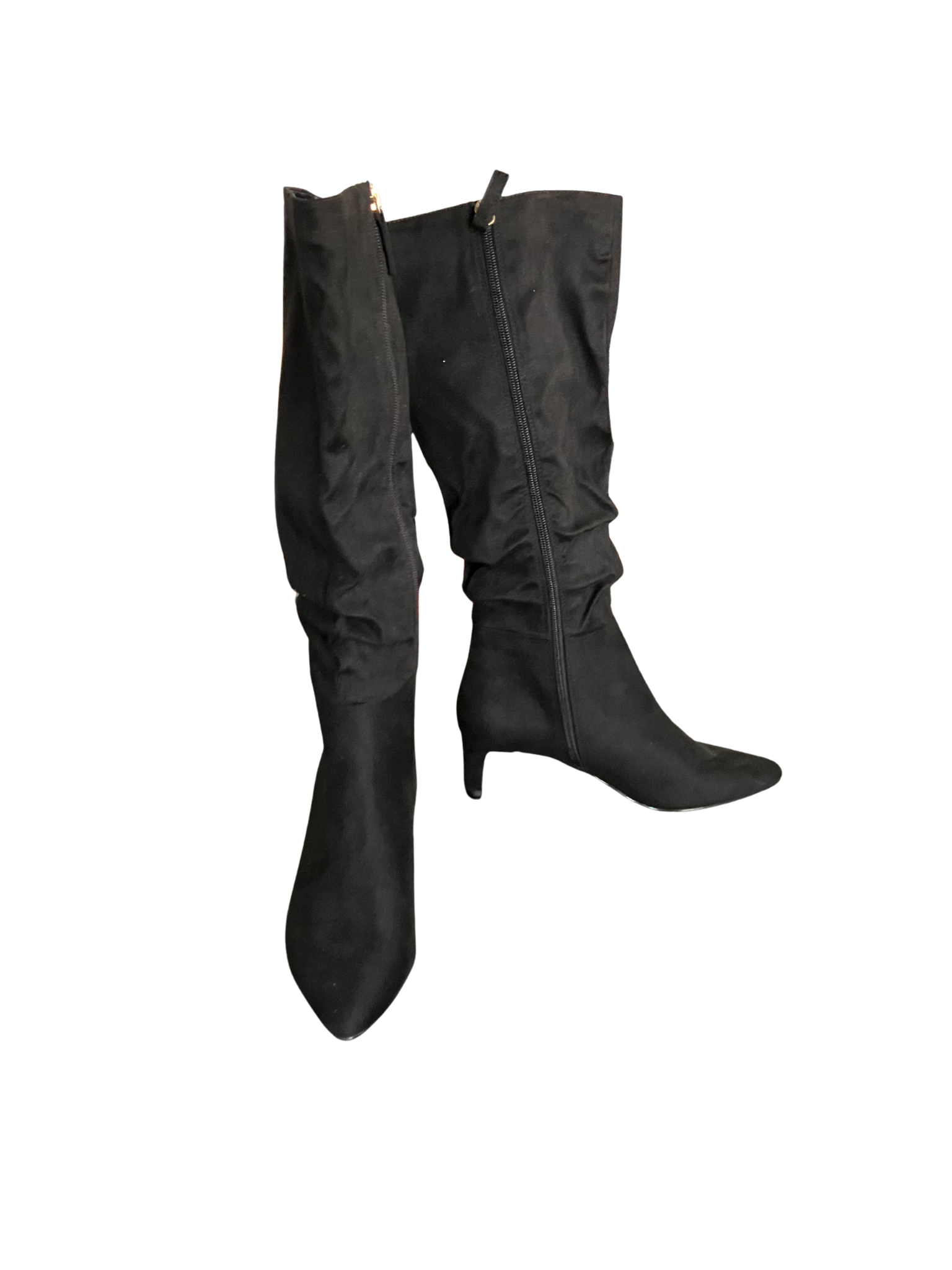 J.CREW Women’s Black Knee High Slouch Boots Size 8 | Suede Look, Kitten Heel