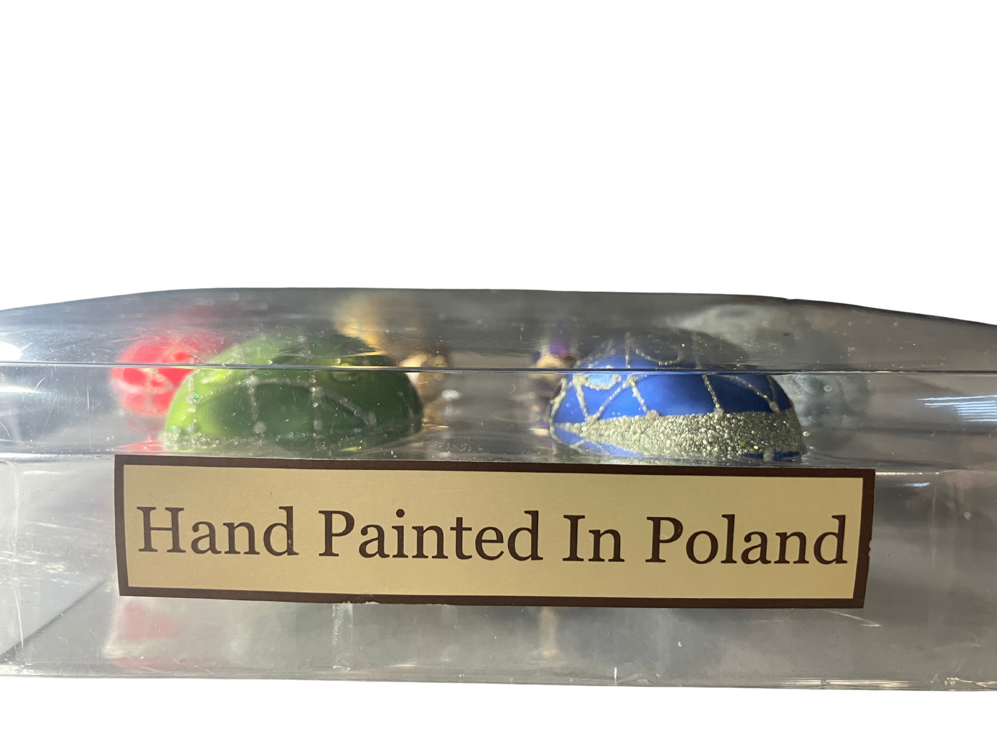 Hand Painted Polish Glass Egg Ornaments Set of 6 Multicolor European Vintage