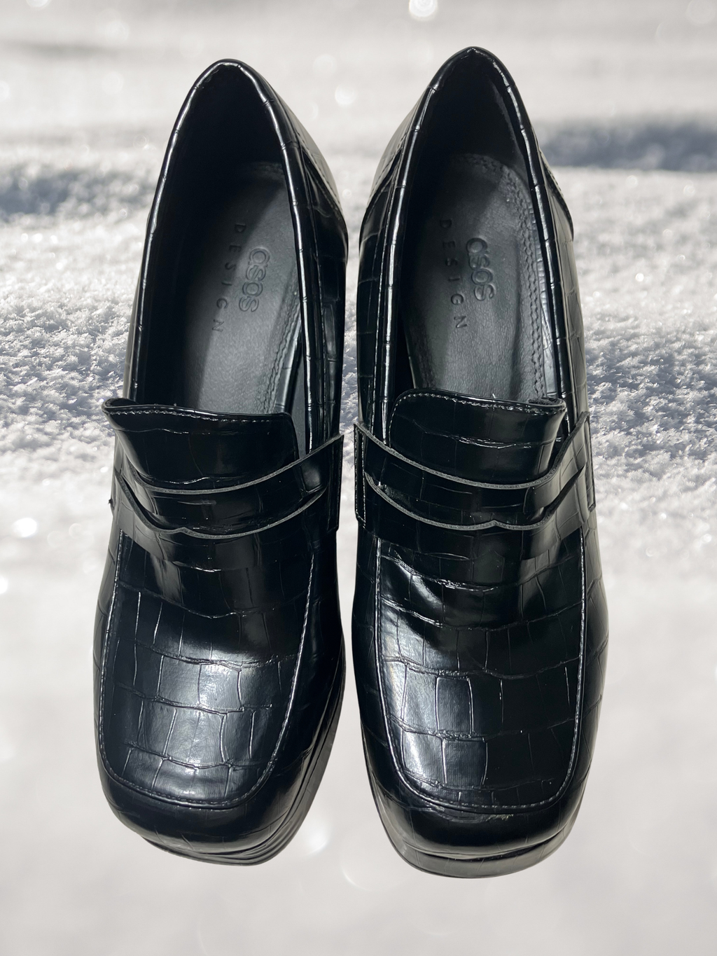 ASOS — Platform Penny Loafer | Croc-embossed block heel in black · Sz 6