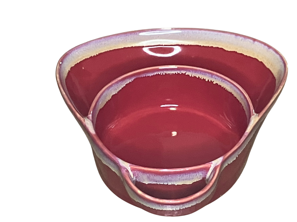 The Lakeside Collection Stoneware Dual Compartment Soup & Side Bowl Set - Red