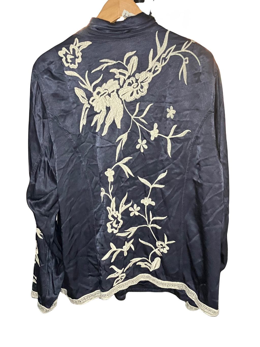 Johnny Was Navy Embroidered Kimono Jacket Size L Boho Chic Art to Wear