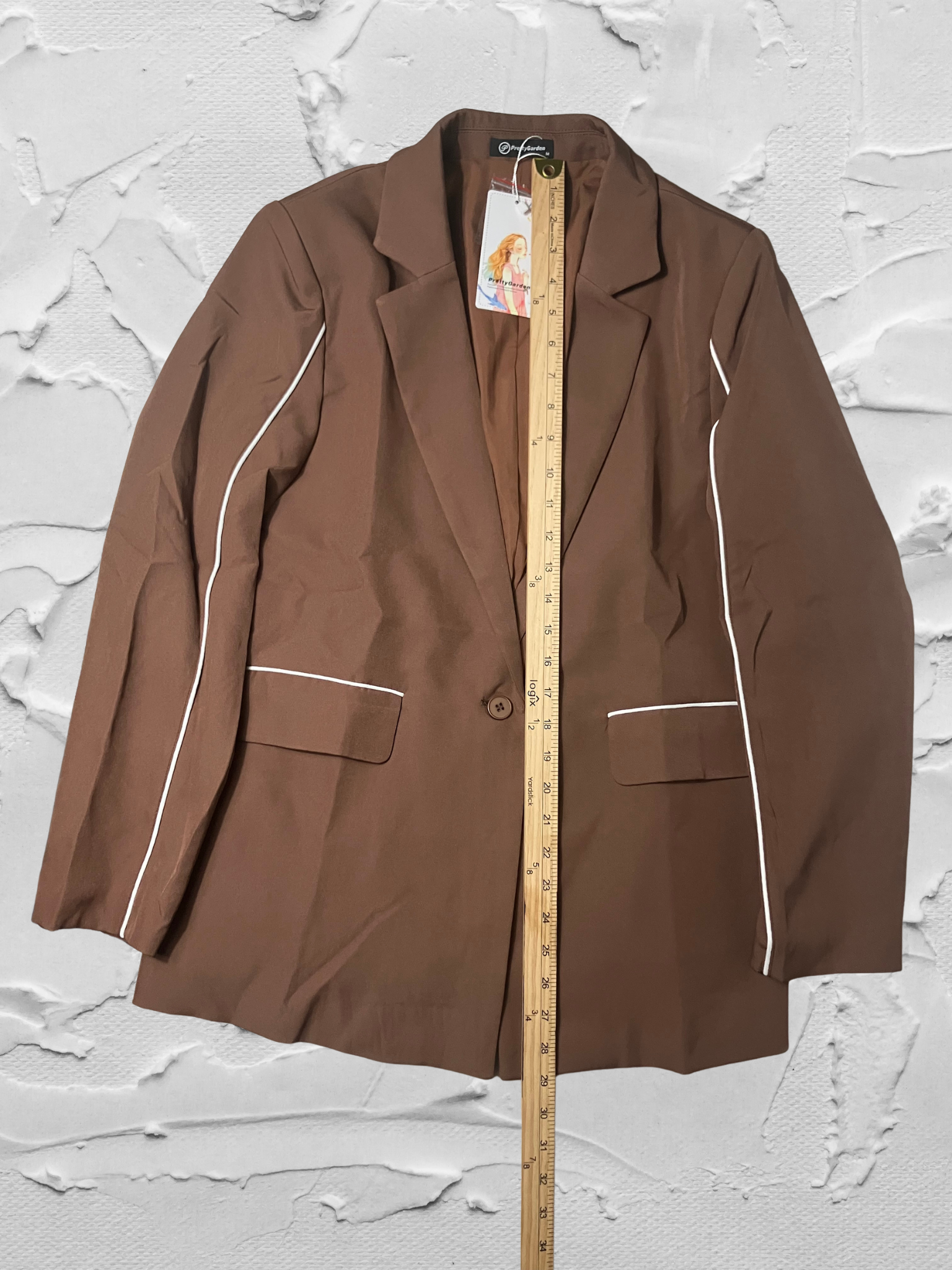 Prettygarden — Two-Piece Suit | Chocolate brown with contrast piping · Sz M