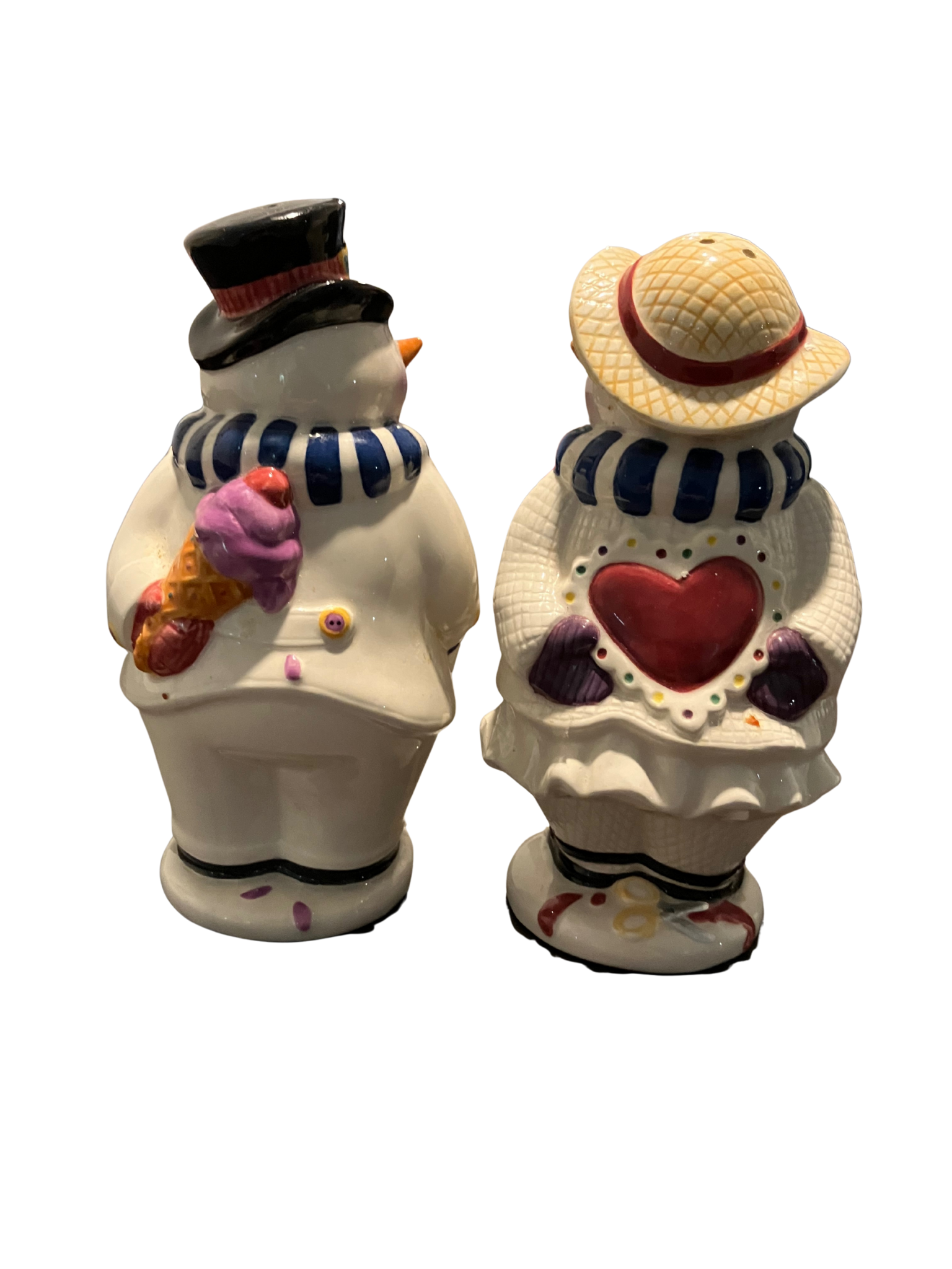 DEMDACO Snowman & Snowwoman Salt Pepper Shaker Set Christmas Holiday 1999