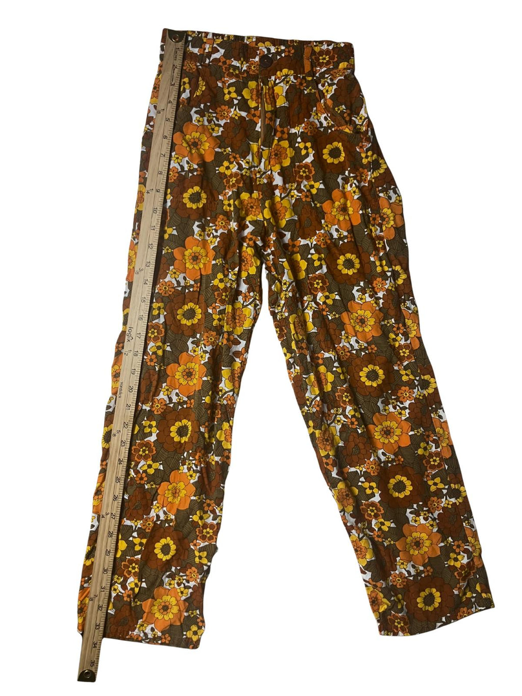 Her Pony — Wide-Leg Pants | 1970s retro floral, 100% rayon · Sz 6