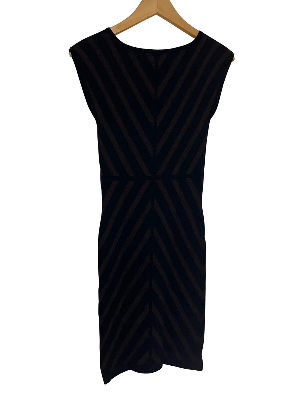 MAX STUDIO Black Burgundy Chevron Bodycon Dress Sleeveless V-Neck Size S