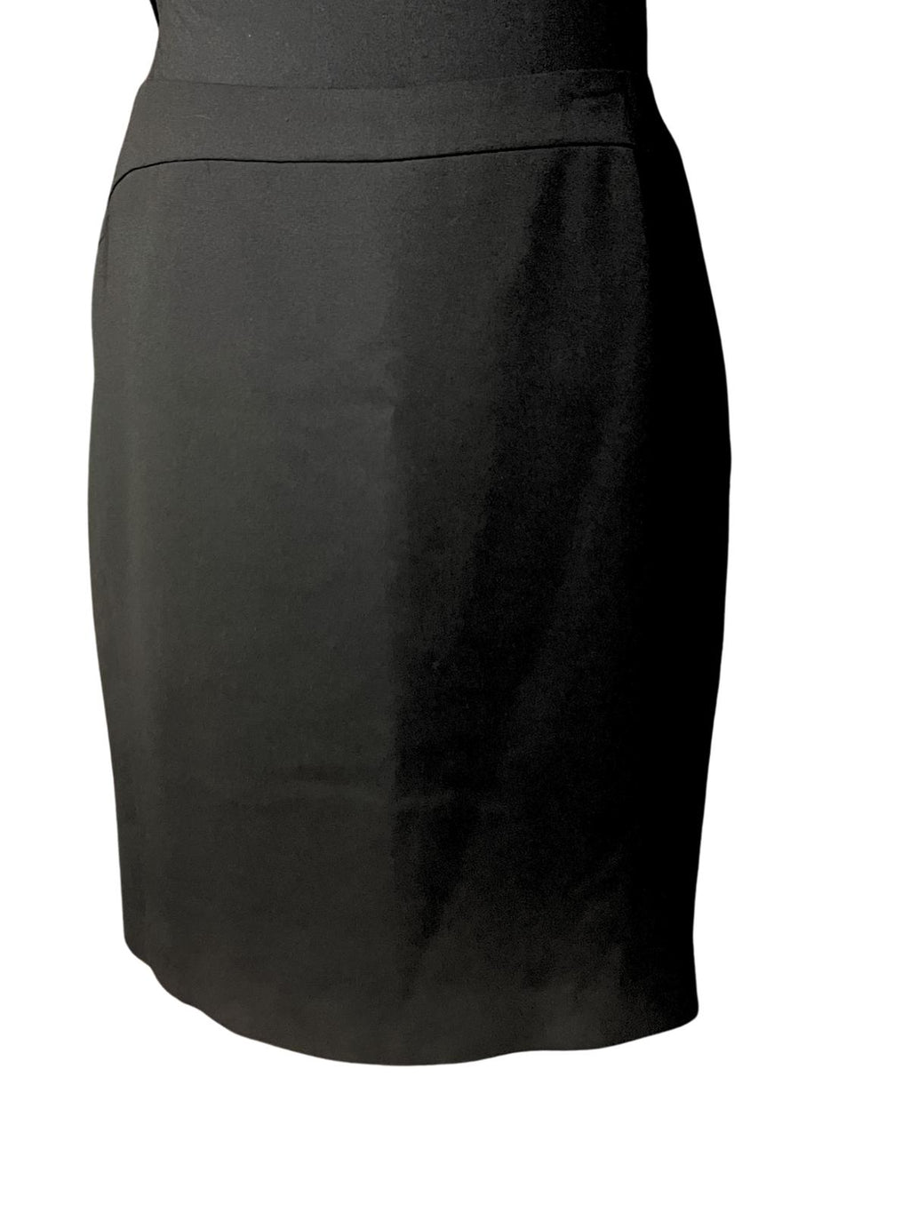 Ann Taylor — Pencil Skirt | Deep black, structured mini with wide waistband · Sz 16