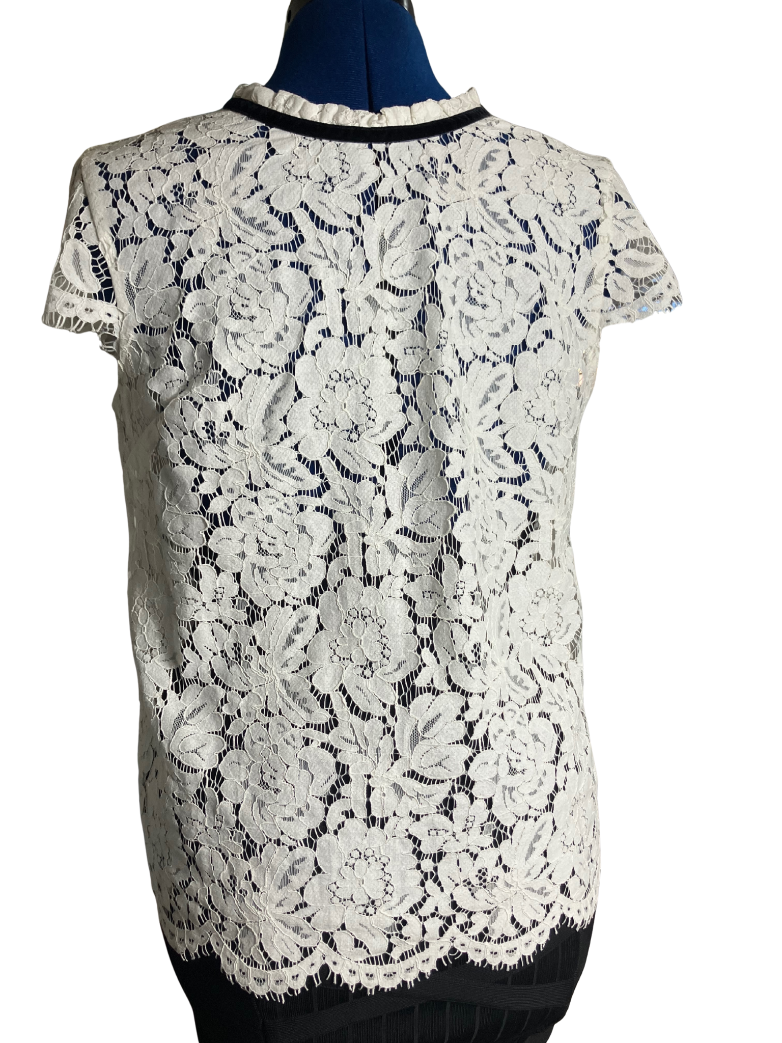 White House Black Market White Lace Cap Sleeve Top - Size S