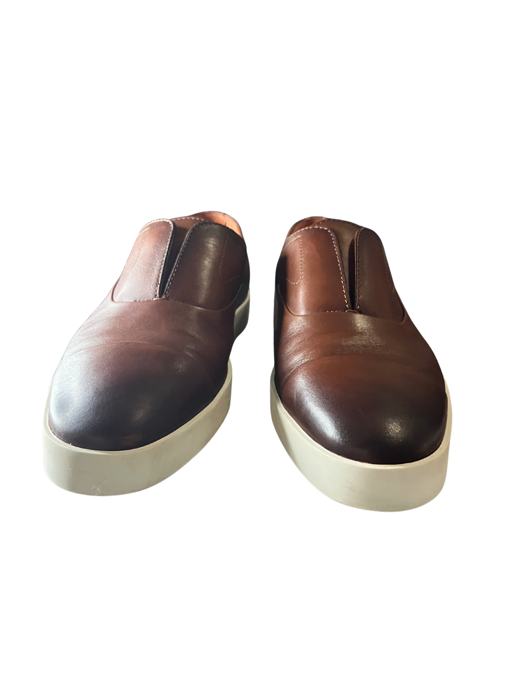 Santoni Made in Italy Brown Patina Leather Slip-On Cupsole Sneakers