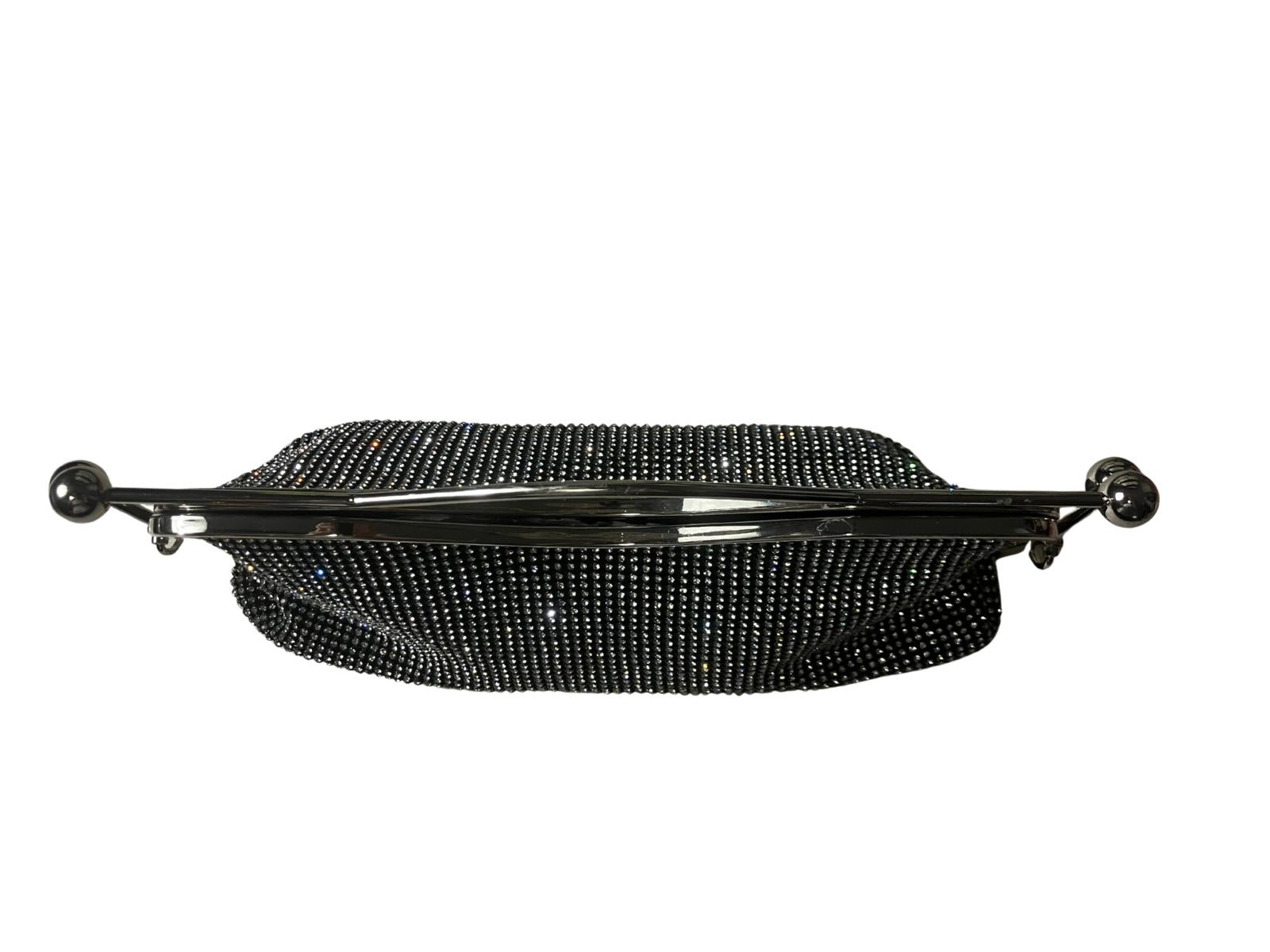 Black Rhinestone Evening Clutch Bag with Silver Frame