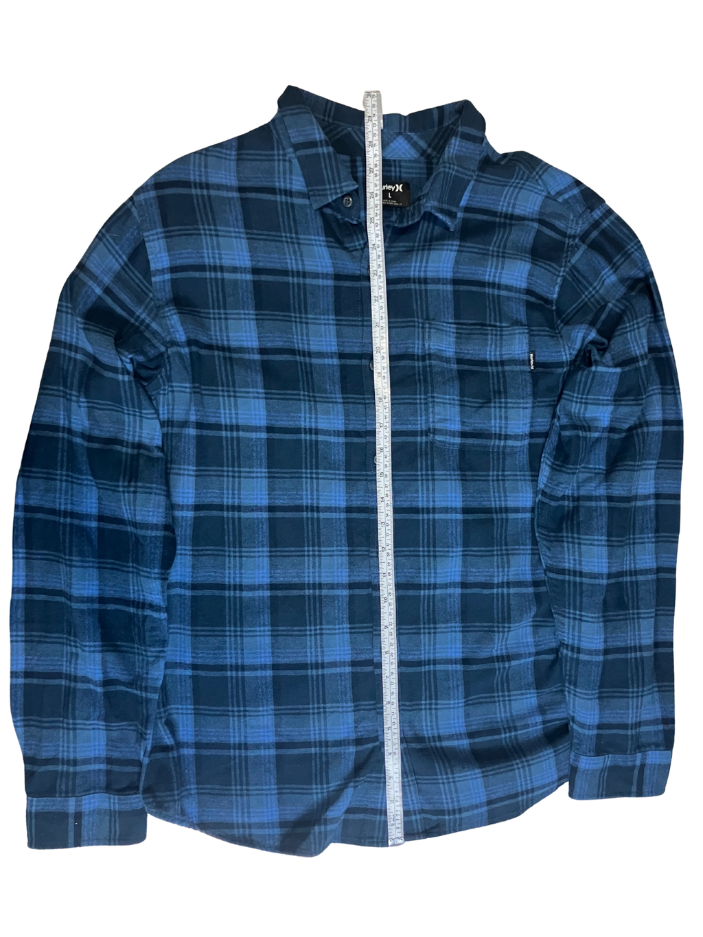 Hurley Men's Organic Cotton Flannel Shirt Blue Plaid Button Up L NWT