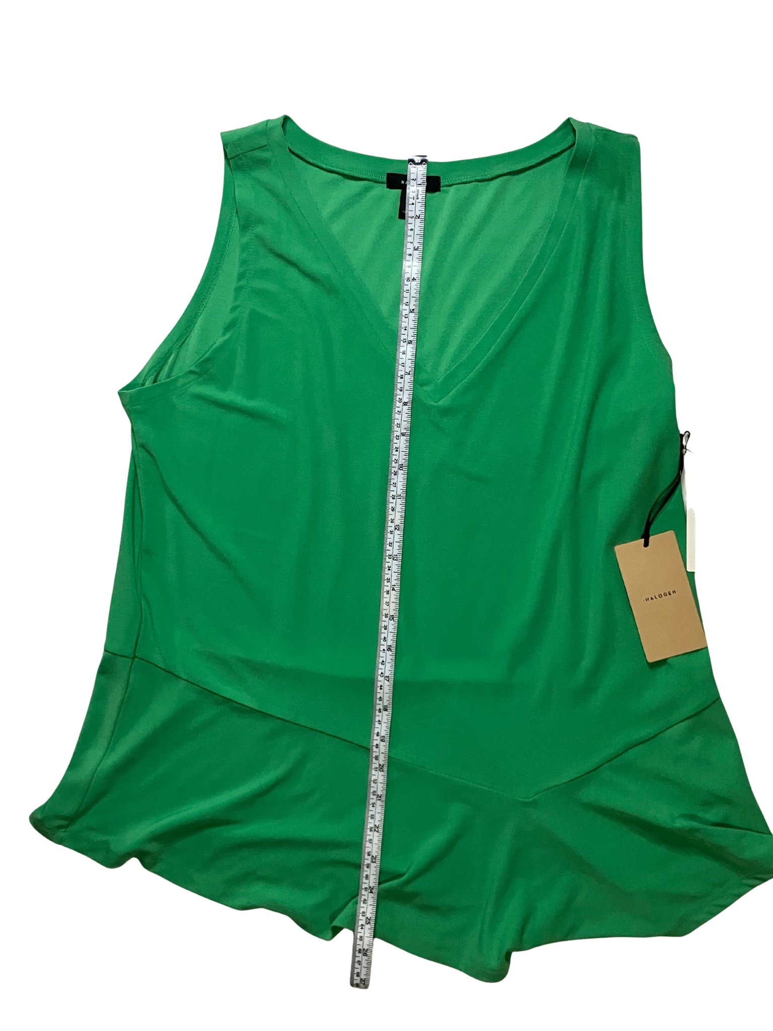 Halogen Peplum Top XL Kelly Green V-Neck Sleeveless Asymmetric NWT