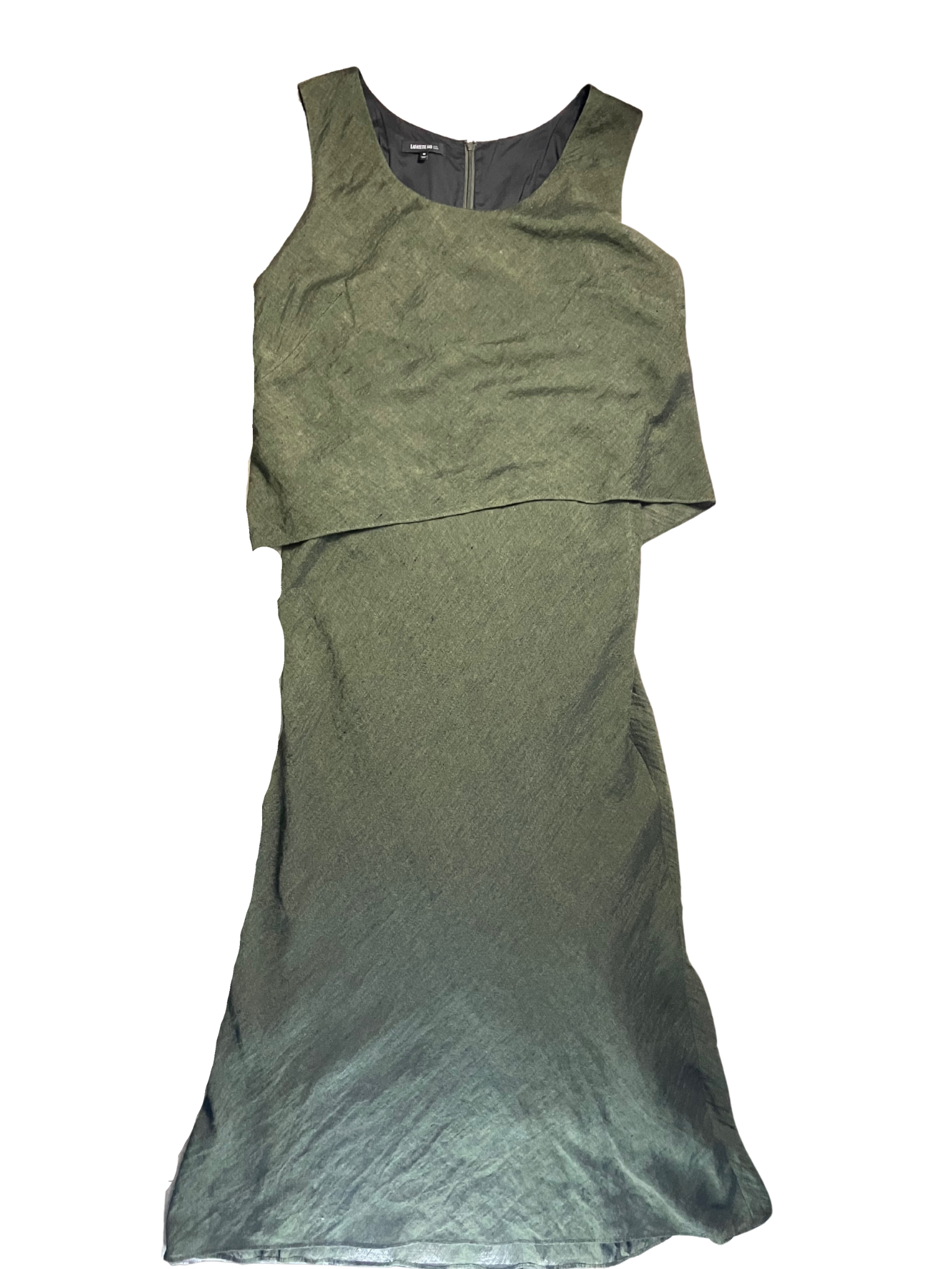 Lafayette 148 New York Olive Green Linen Maxi Dress Sleeveless Layered Size 16