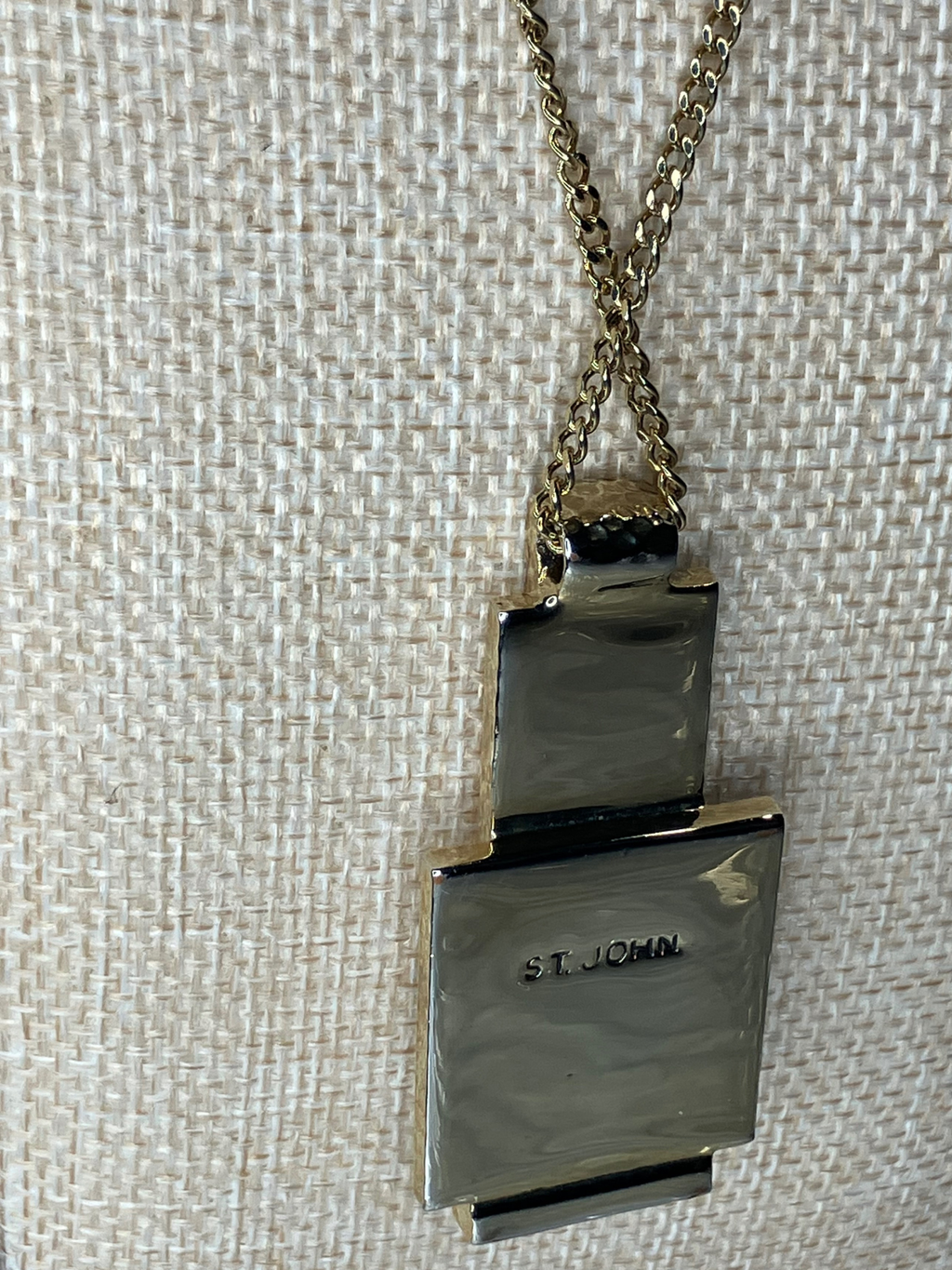 St. John Art Deco Geometric Pendant Necklace Gold-Tone Toggle Clasp