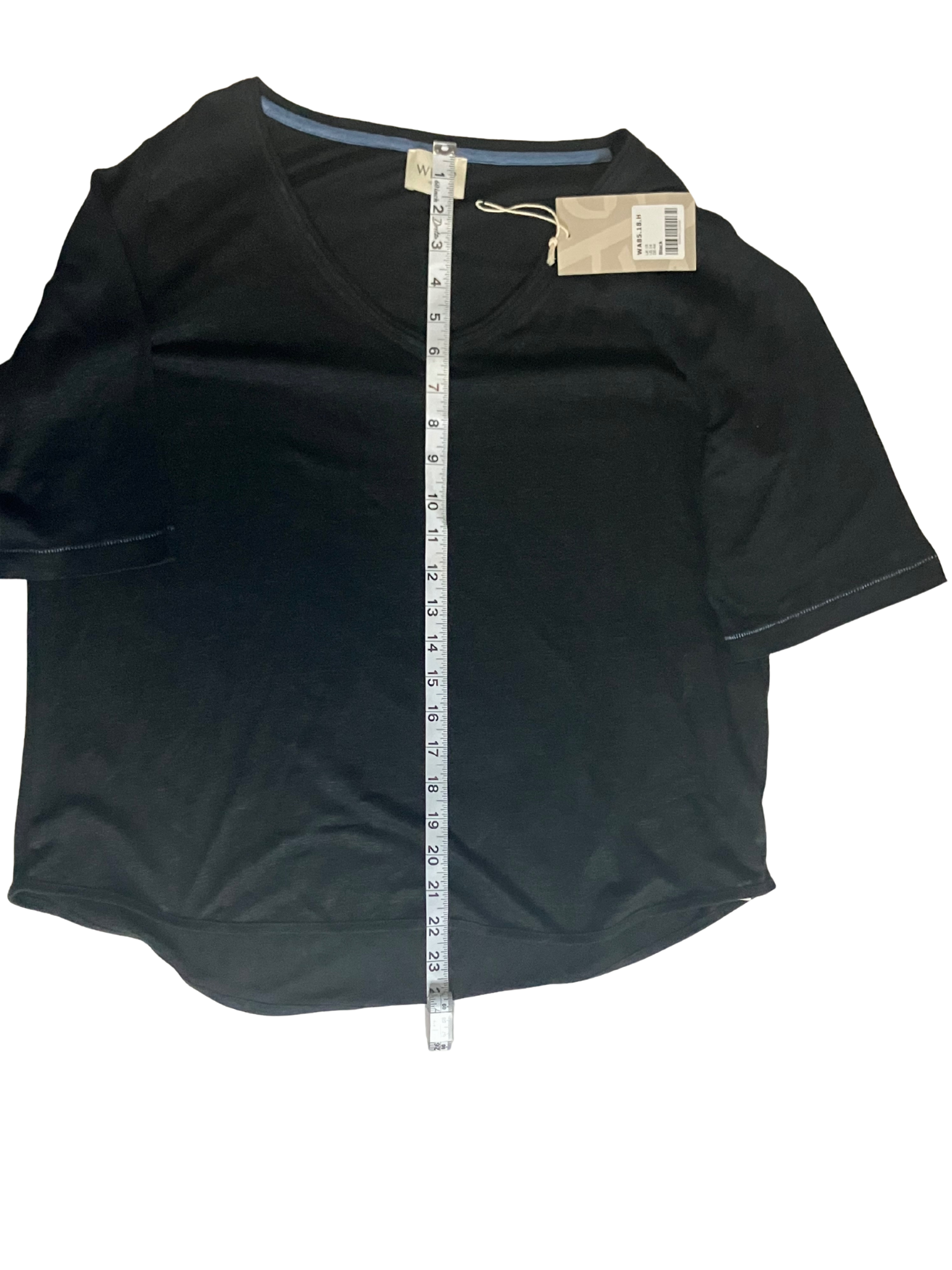 WRAP London Linen Top L Black Breathable V-Neck Short Sleeve NWT