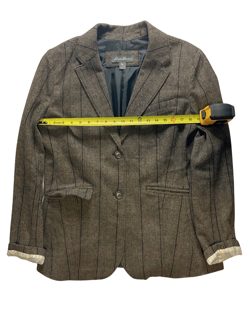 Eddie Bauer Women's Wool Blazer Herringbone Pinstripe Brown 16