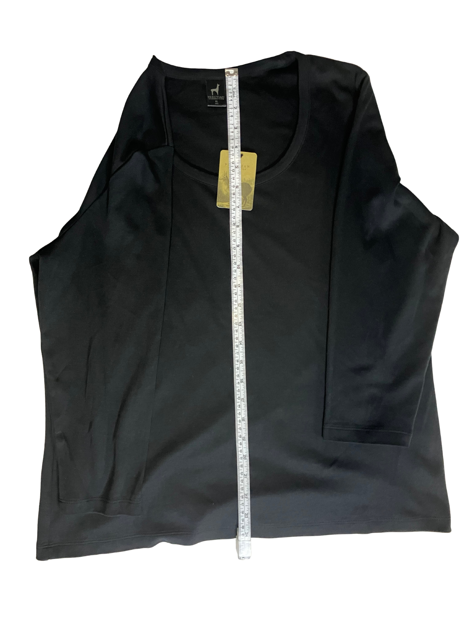 Peruvian Connection Pima Cotton Top XL Gray Scoop Neck 3/4 Sleeve NWT