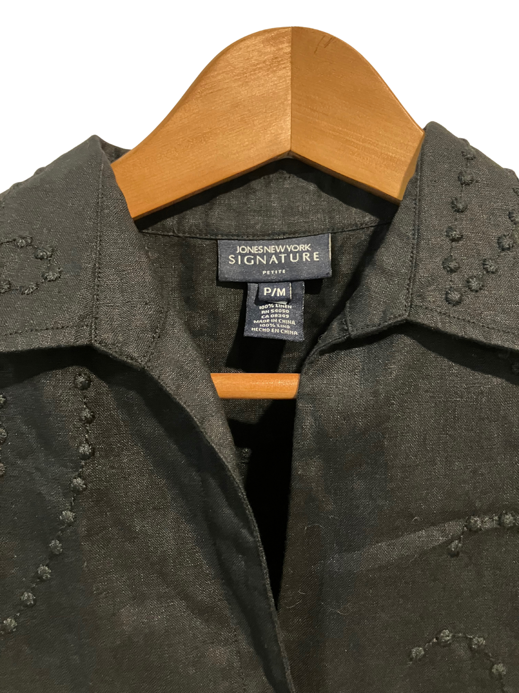 Jones New York Signature Black Linen Textured Shirt (Petite P/M)