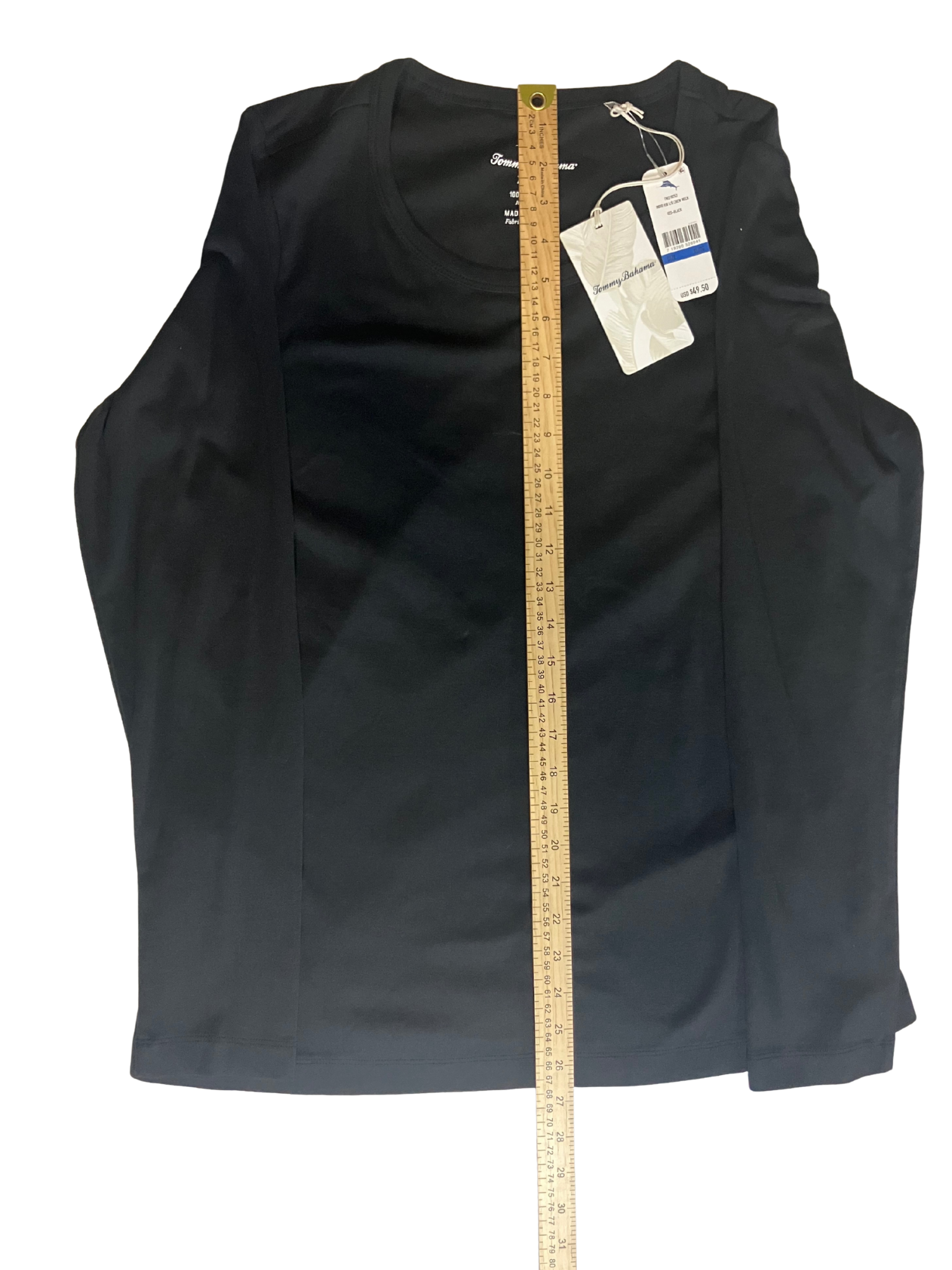 Tommy Bahama Long Sleeve Top XL Black Scoop Neck Premium Cotton NWT