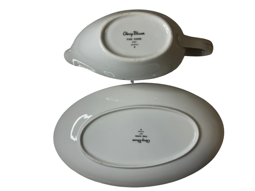 Cherry Blossom Fine China Gravy Boat w/ Underplate 1067 Japan Vintage Set