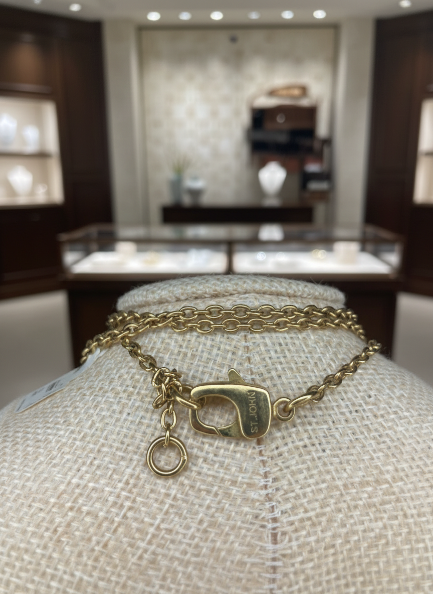 St. John Statement Necklace JWX1643NK Emerald Crystal Pearl Gold Pendant