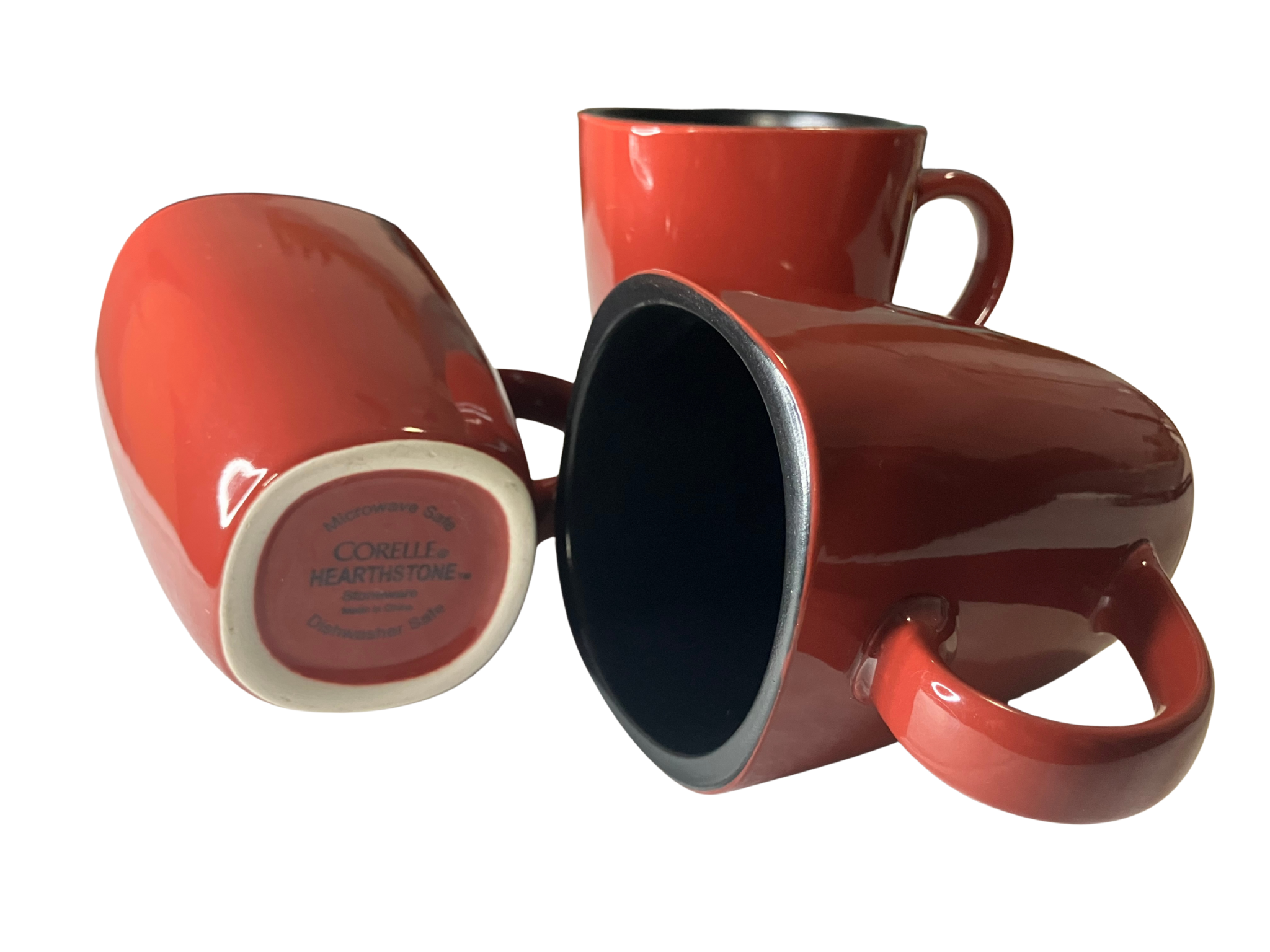 Corelle Hearthstone Red & Black Stoneware Coffee Mugs Set of 3
