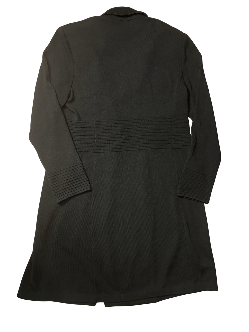 St. John Collection Black Knit Long Coat Ribbed Detail Size 14