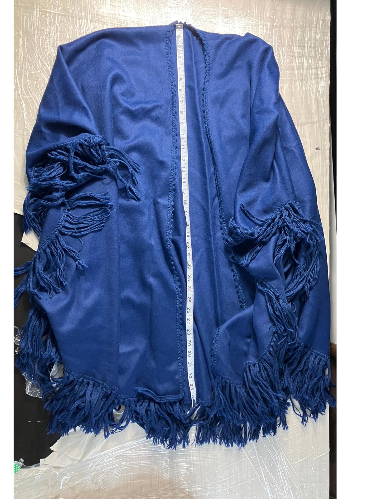 Alpaca Peru Navy Fringe Poncho Wrap Cape