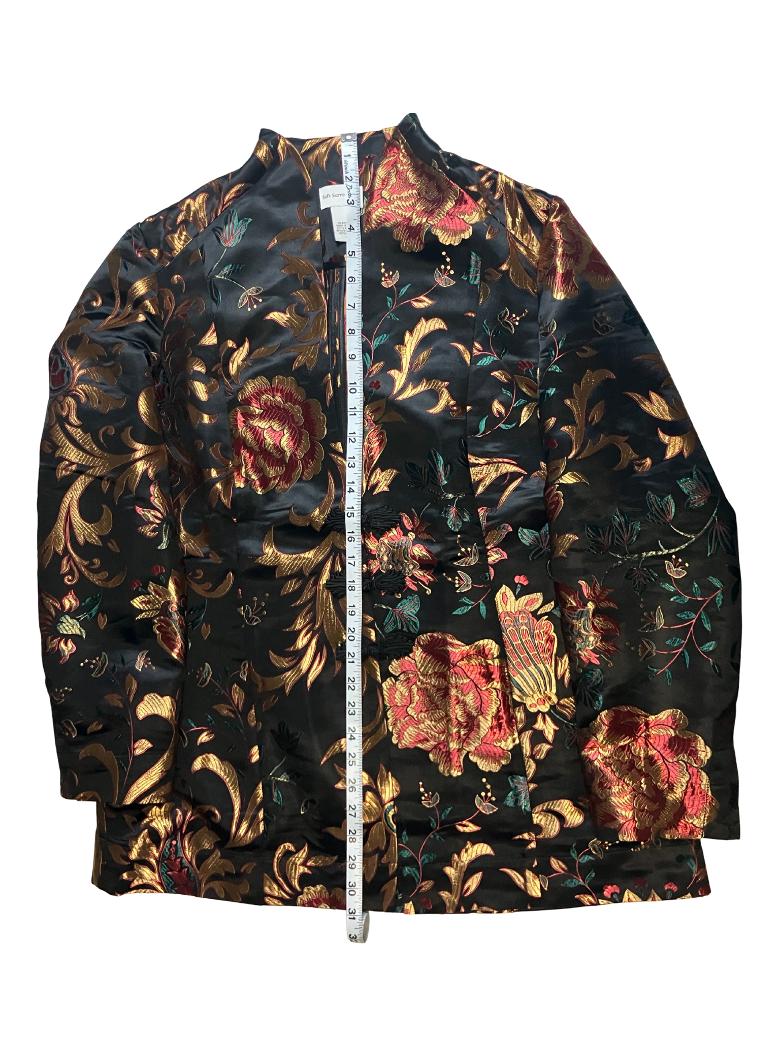 Soft Surroundings Brocade Mandarin Jacket Black Gold Floral XL Oriental