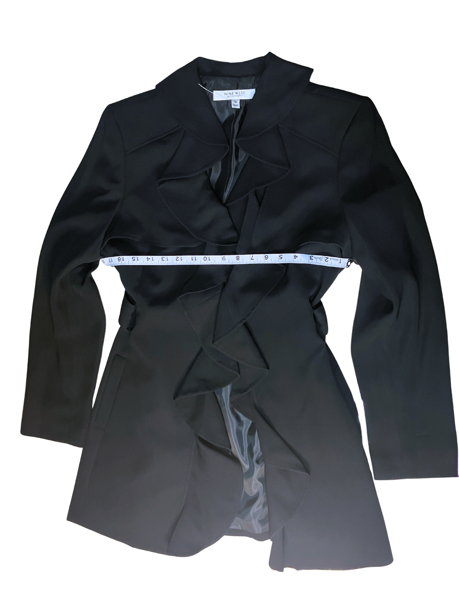 Nine West Black Ruffle Front Blazer – Women's Size 16 – Classic Tailored Jacket