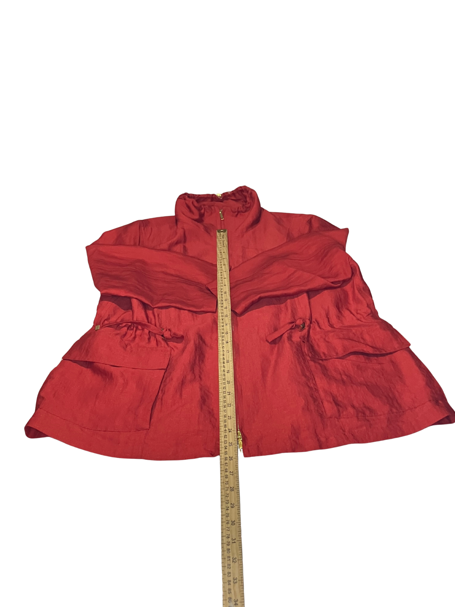 Lafayette 148 New York Red Anorak Jacket XL – Silk Blend Drawstring Coat