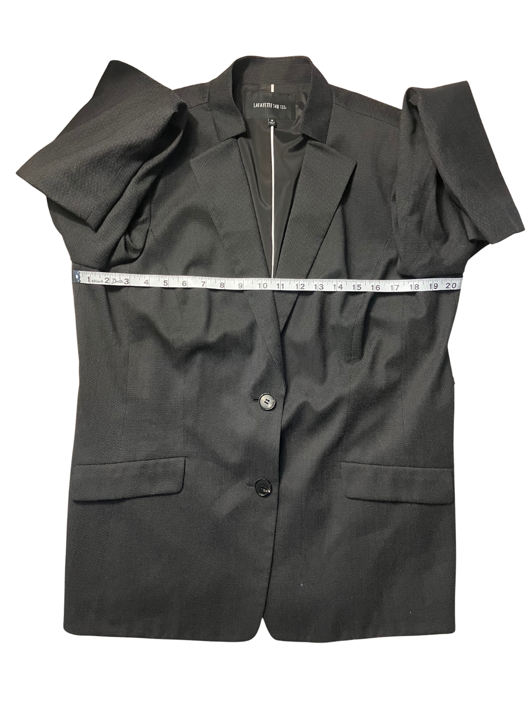 Lafayette 148 New York Black Wool Blazer Size 16 Tailored Two-Button Jacket