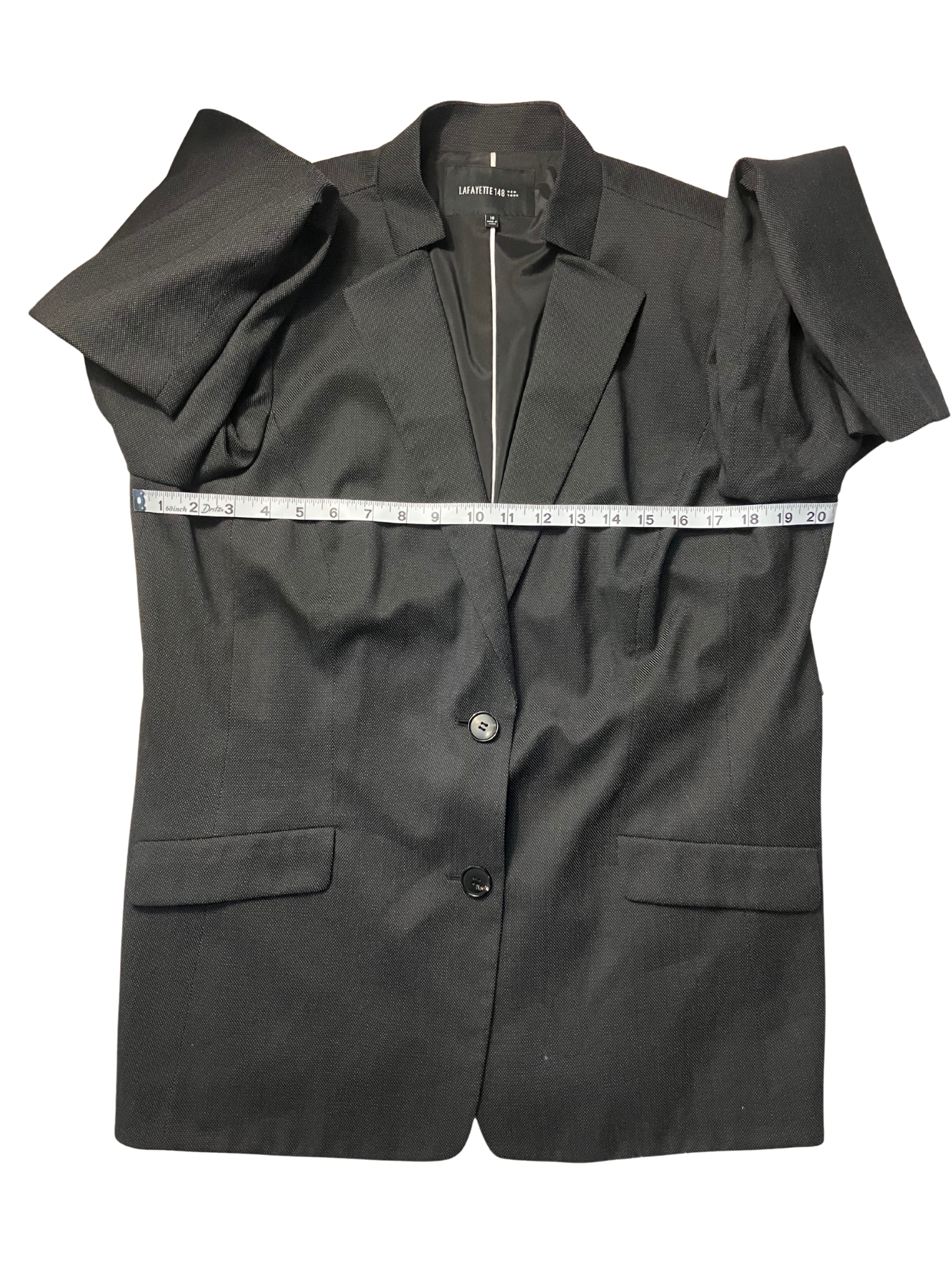 Lafayette 148 New York Black Wool Blazer Size 16 Tailored Two-Button Jacket