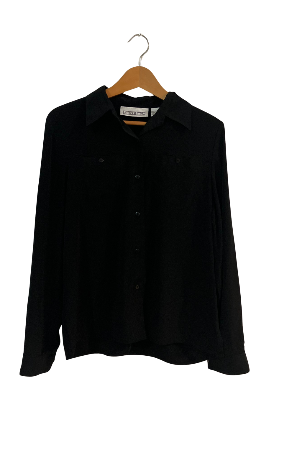 Dressbarn Black Button Down Blouse Women’s Size M Roll Tab Sleeves