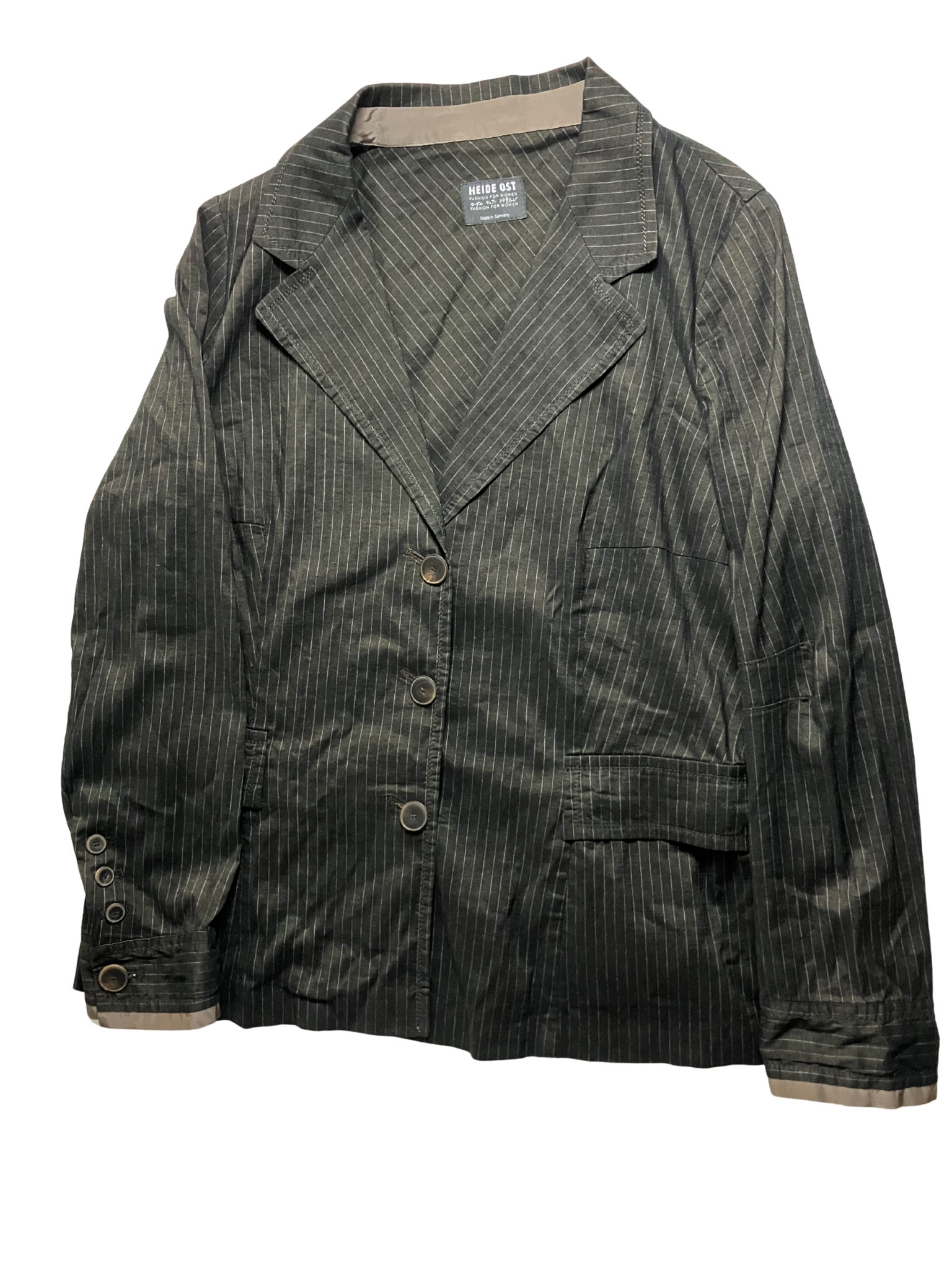 HEIDE OST Pinstripe Stretch Linen Blazer Size XL Made in Germany