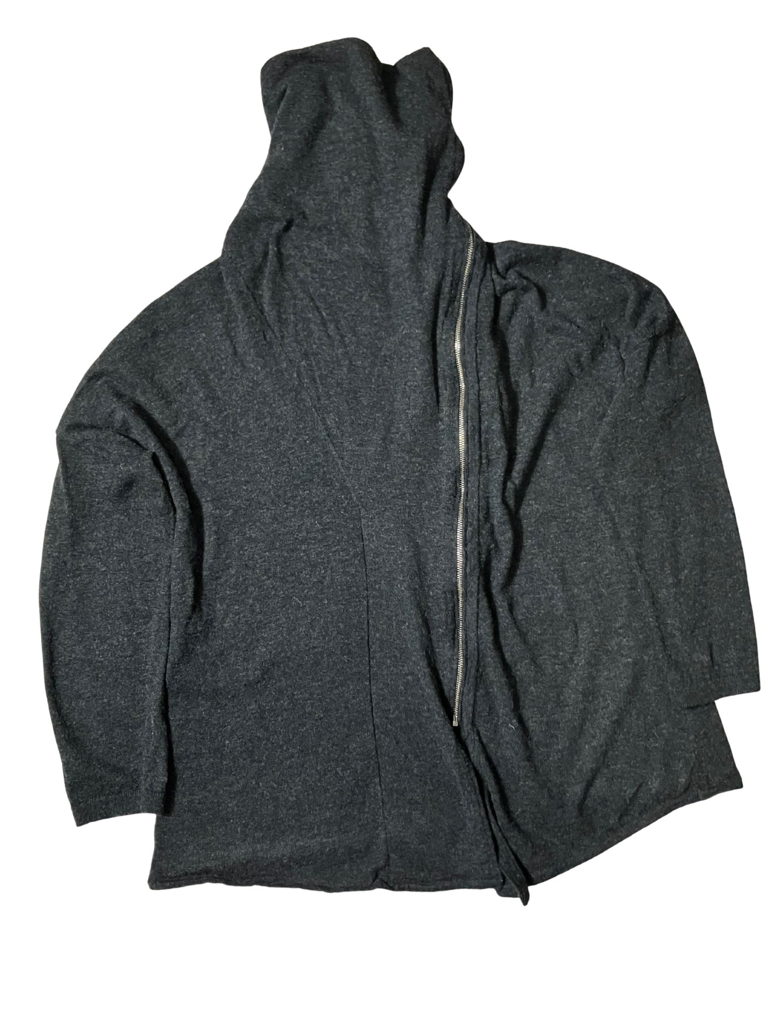 Asymmetrical Wrap Hoodie Gray Wool Blend Draped Collar UK 18 EU 46