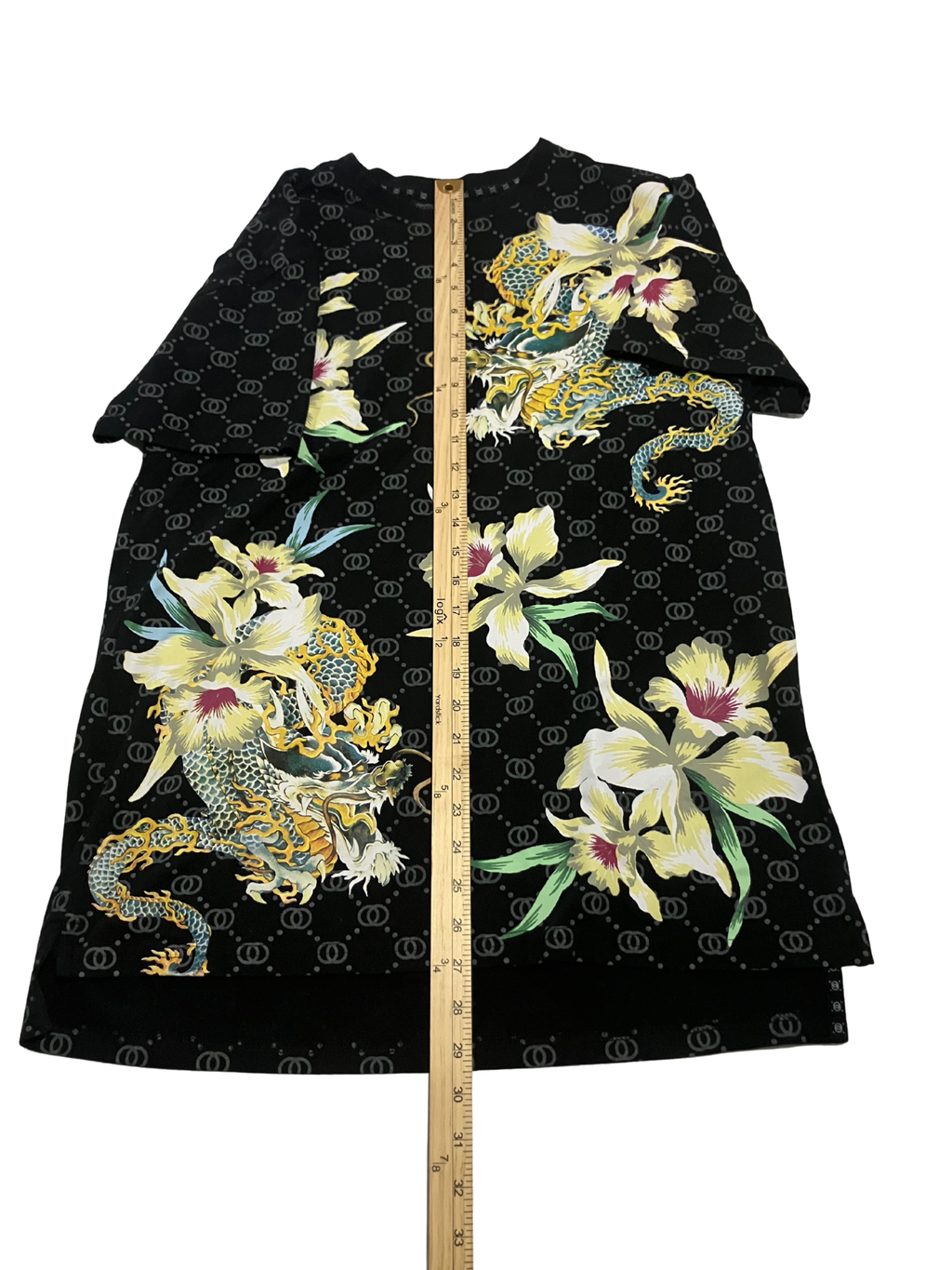 KRISP Designer T-Shirt Black with Golden Dragon & Lily Print