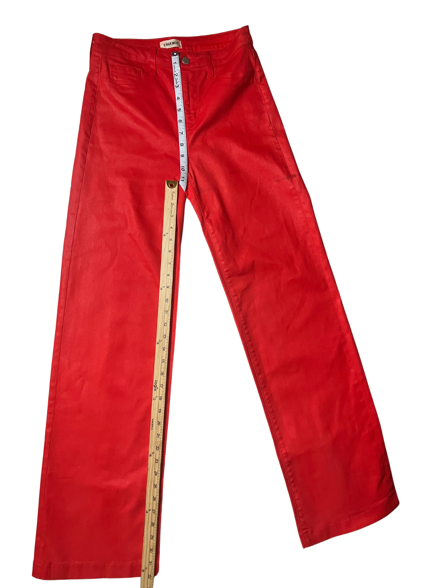 L'AGENCE Red High-Rise Straight Leg Jeans - Size 27 Stretch Denim