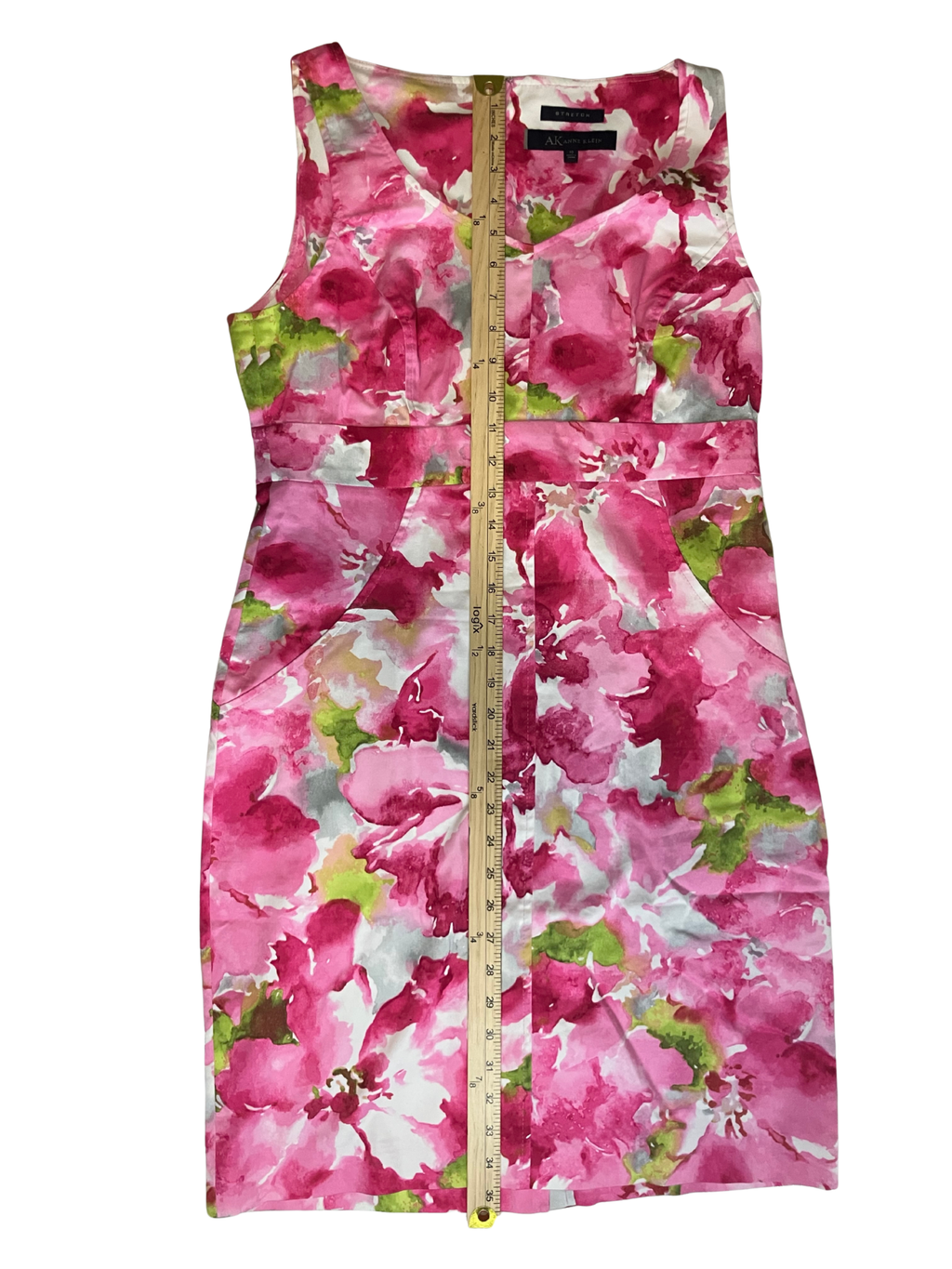 Anne Klein Watercolor Floral Sheath Dress Size 10 - Pink Cotton Stretch