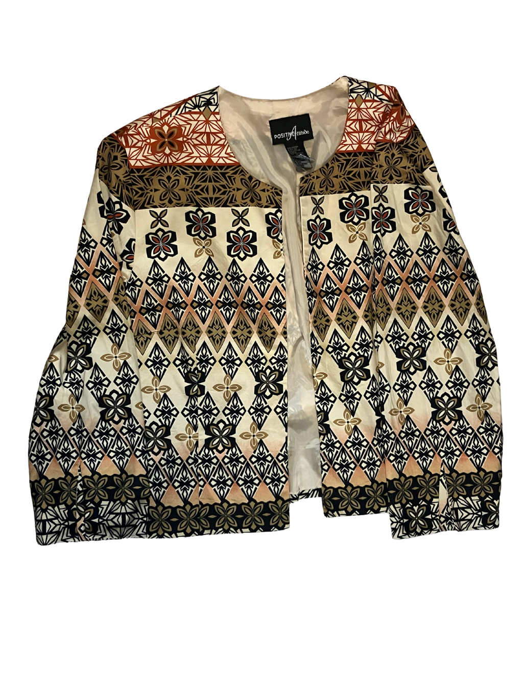 Positive Attitude Geometric Floral Print Jacket Women's L Lightweight Cotton