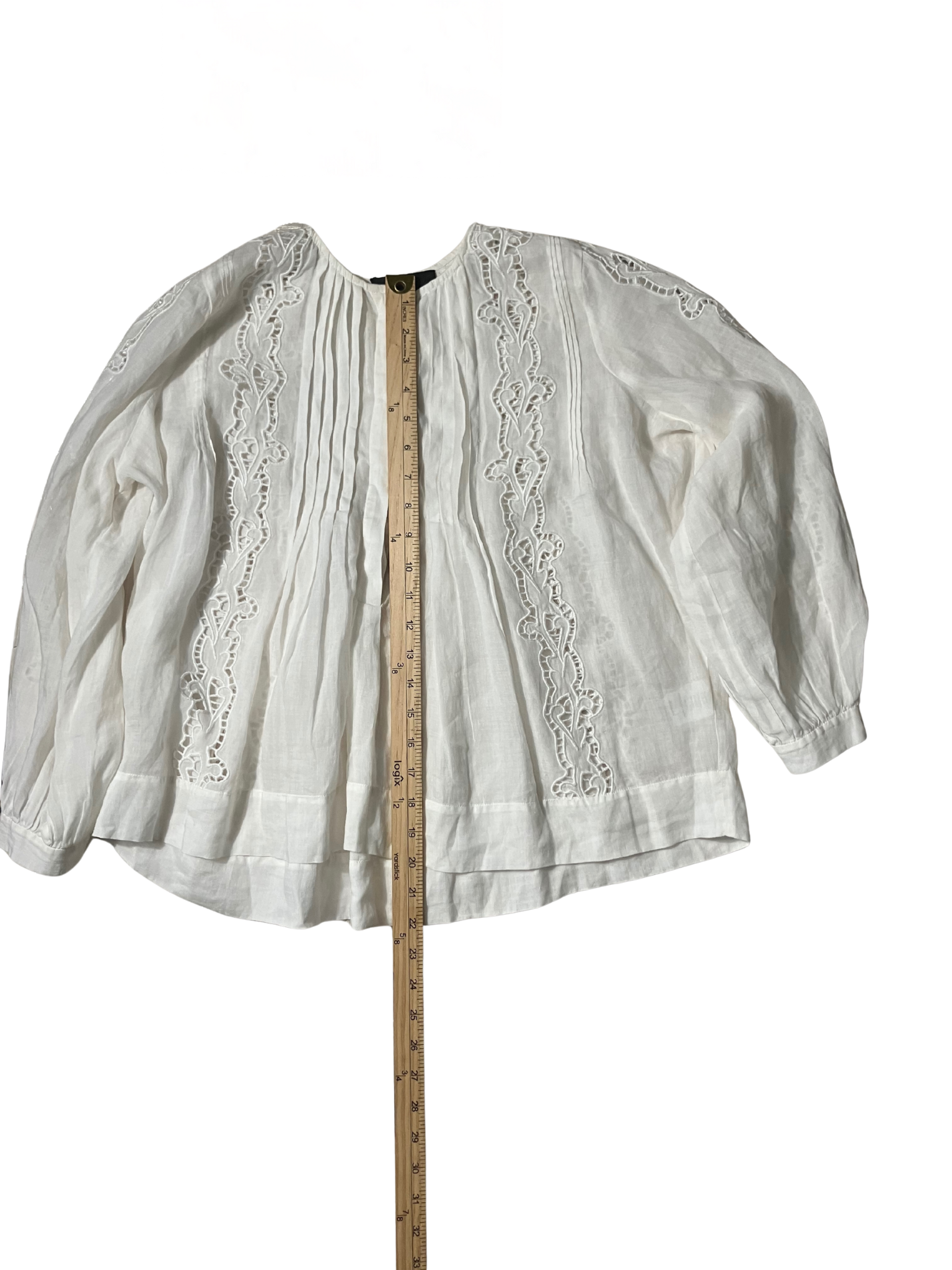 Nili Lotan White Ramie Lace Blouse - Pintuck Detail Size XS