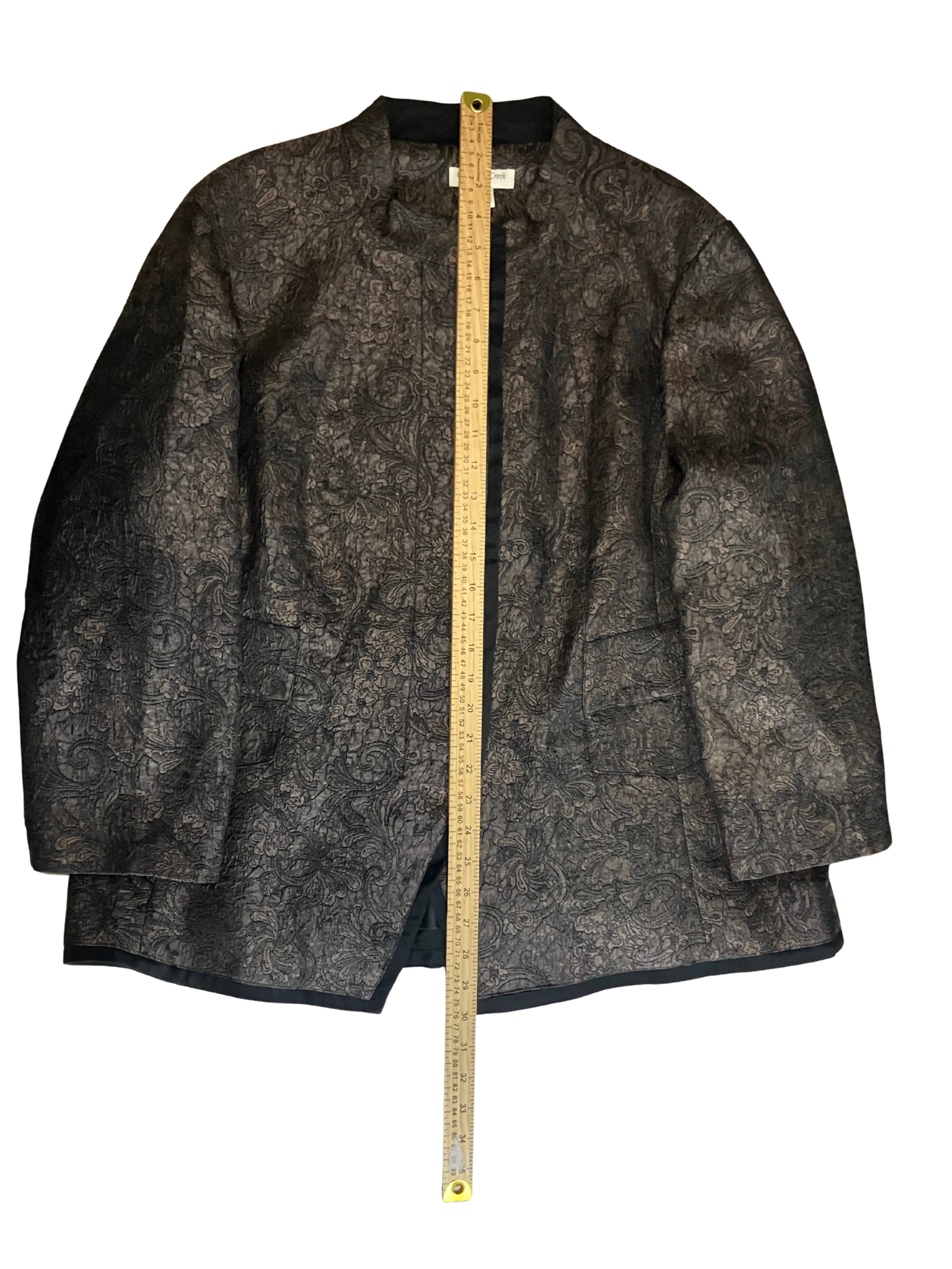 Coldwater Creek Brocade Jacquard Open Front Jacket Women’s 18W Black Metallic