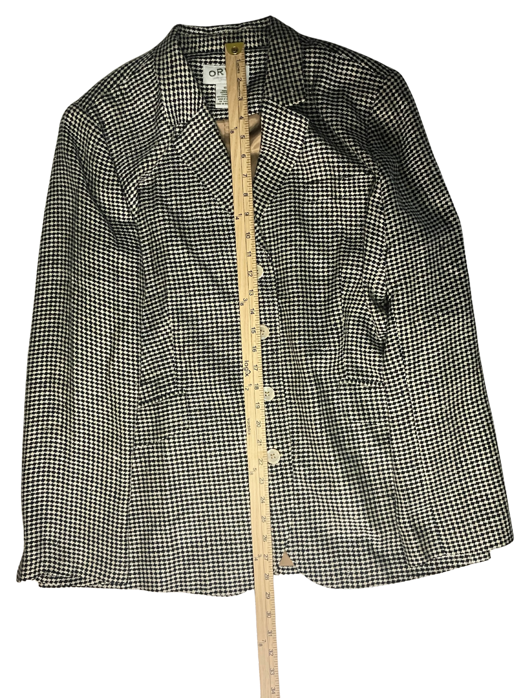 Orvis Black & Ivory Houndstooth Blazer – Women's Size 16 – Classic Tailored