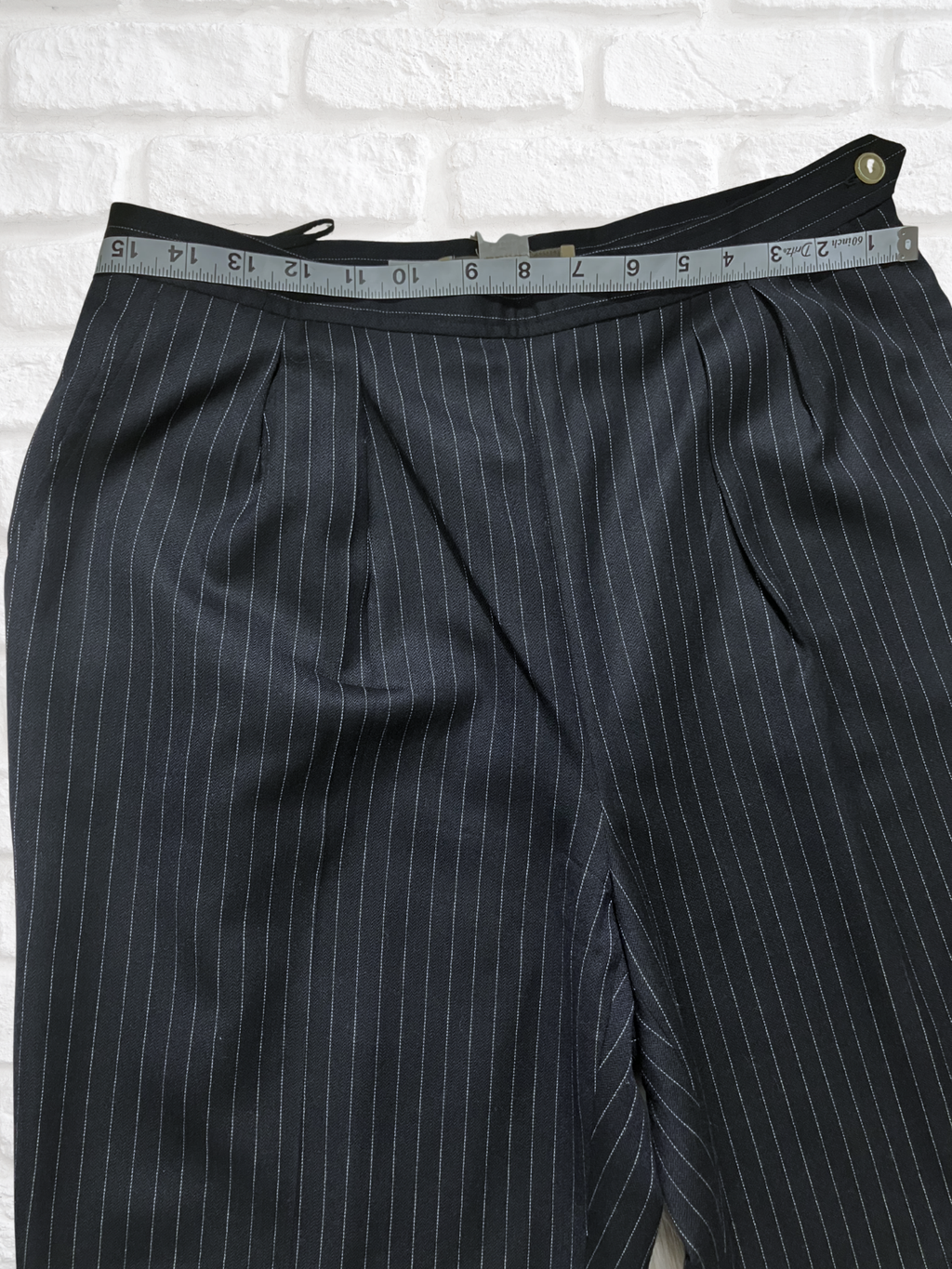 Jones New York — Tailored Pants | Navy pinstripe, wool blend, made in the U.S.A. · Sz 12P