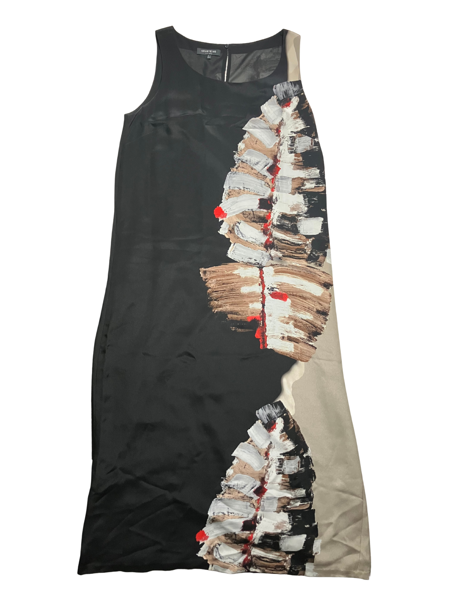 Lafayette 148 New York Silk Maxi Dress Abstract Print Sleeveless Size L