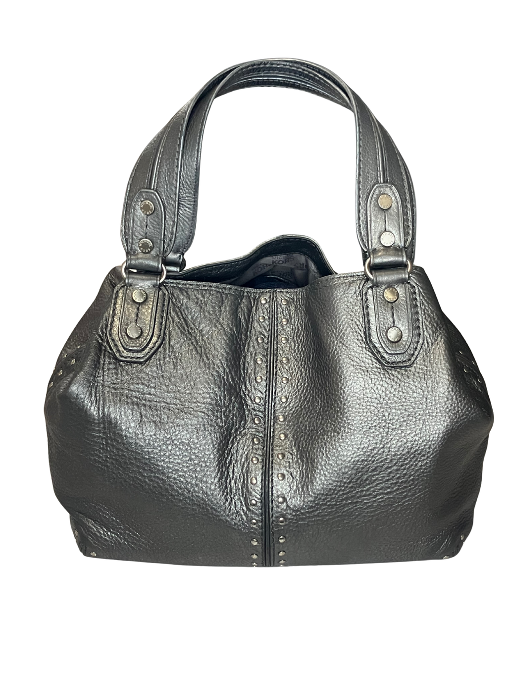 Michael Kors Black Pebbled Leather Studded Satchel - Large Tote Bag